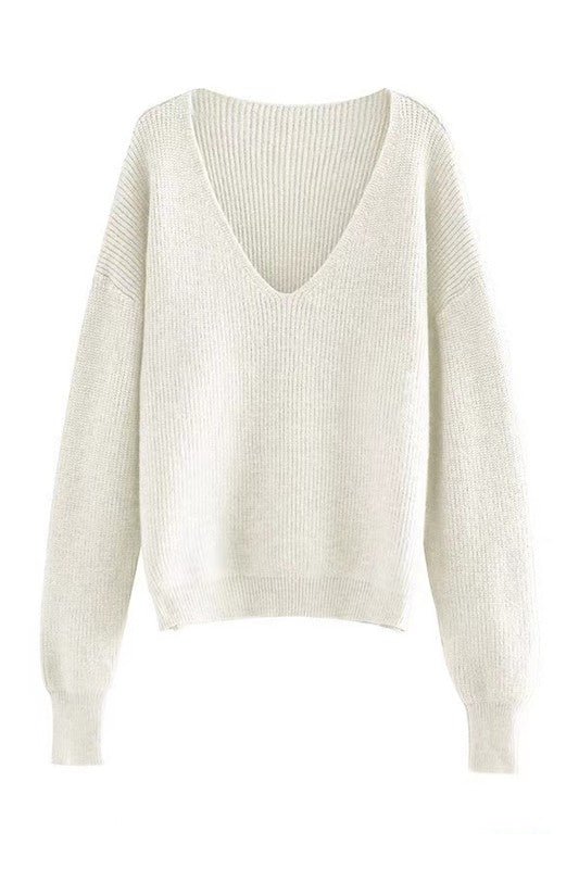 V - Neck Ribbed Sweater - Trendy Sweaters & Cardigans/Cardigans in white for Women | The802Gypsy