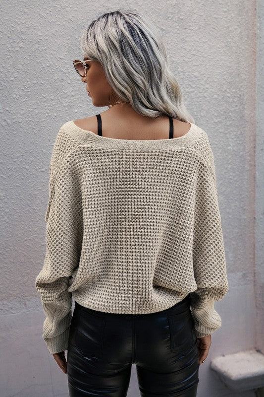 Cross Style V - Neck Knit Sweater - Trendy Sweaters & Cardigans/Sweater in BEIGE for Women | The802Gypsy