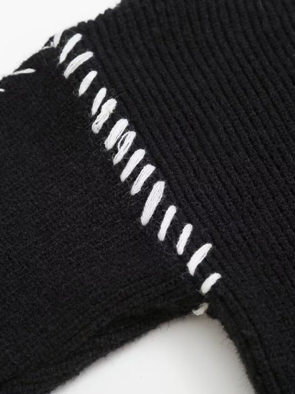 Contrast Color Stitching Long - Sleeve Sweater - Trendy Sweaters & Cardigans/Sweater in Black for Women | The802Gypsy