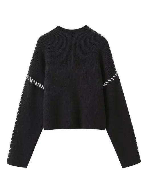 Contrast Color Stitching Long - Sleeve Sweater - Trendy Sweaters & Cardigans/Sweater in Black for Women | The802Gypsy