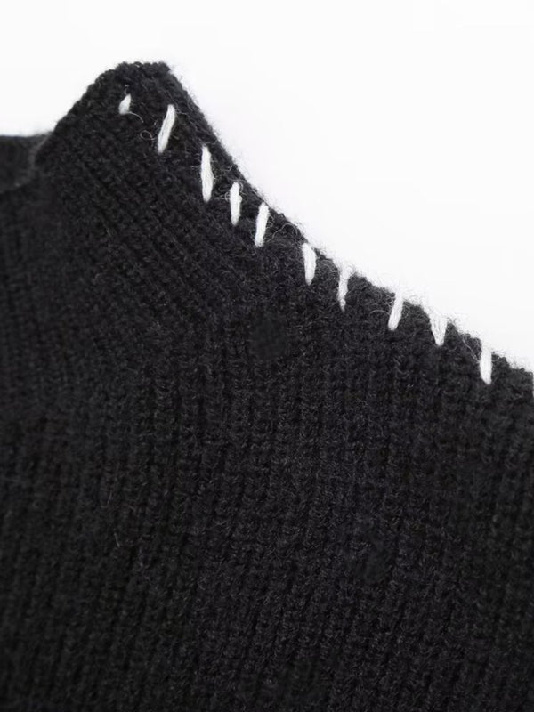 Contrast Color Stitching Long - Sleeve Sweater - Trendy Sweaters & Cardigans/Sweater in Black for Women | The802Gypsy