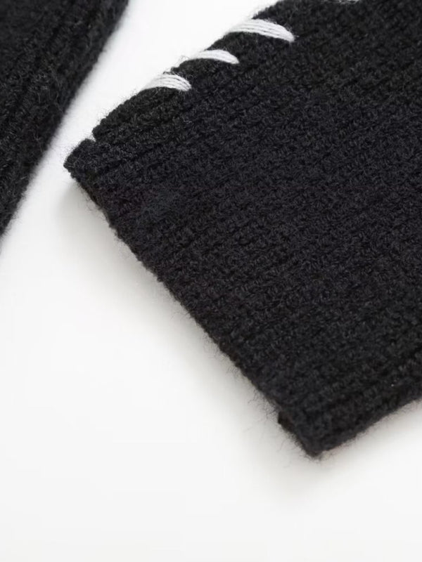 Contrast Color Stitching Long - Sleeve Sweater - Trendy Sweaters & Cardigans/Sweater in Black for Women | The802Gypsy