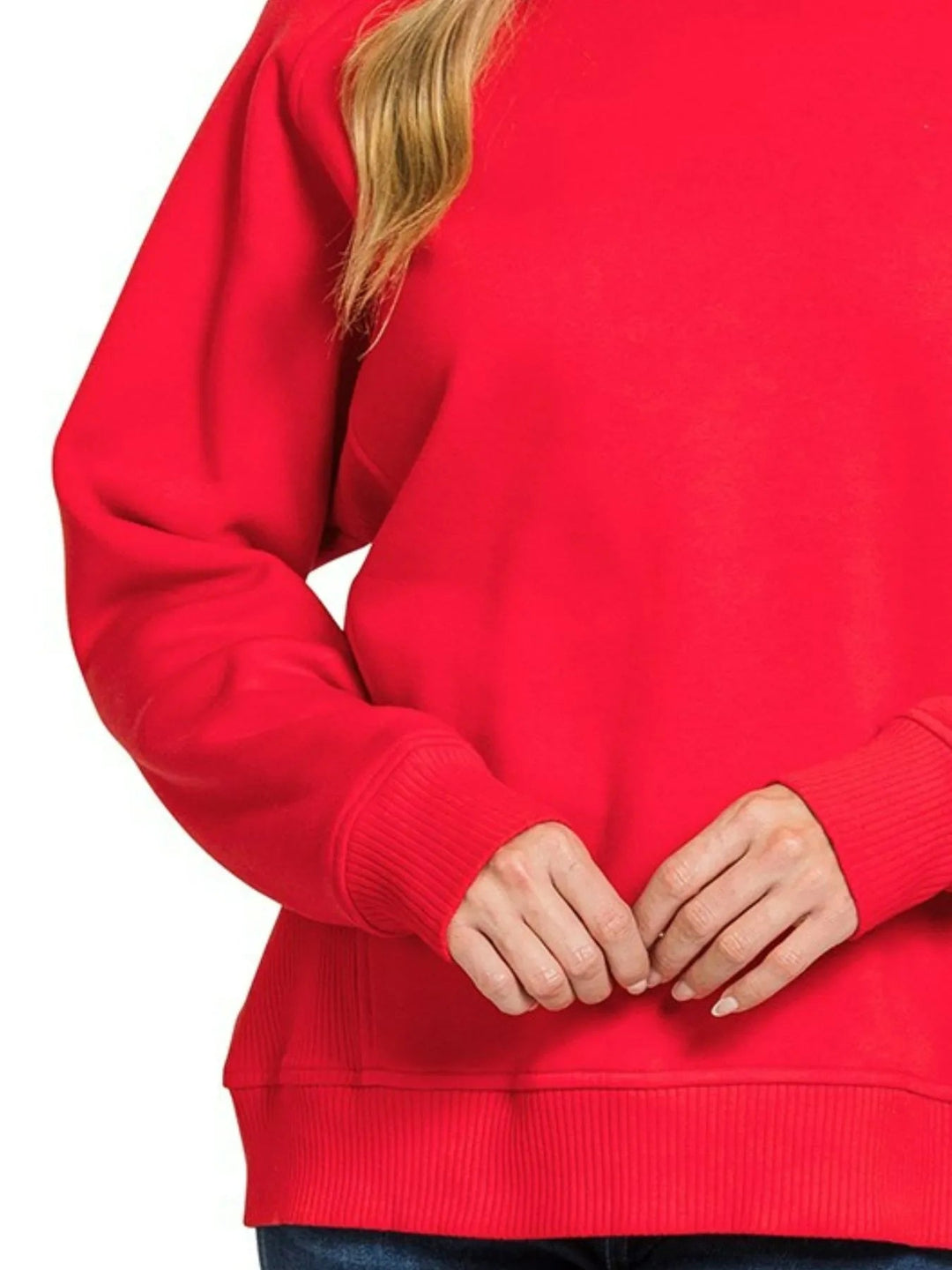 Zenana Fleece Round Neck Raglan Sweatshirt - Trendy Sweatshirt in RUBY for Women | The802Gypsy