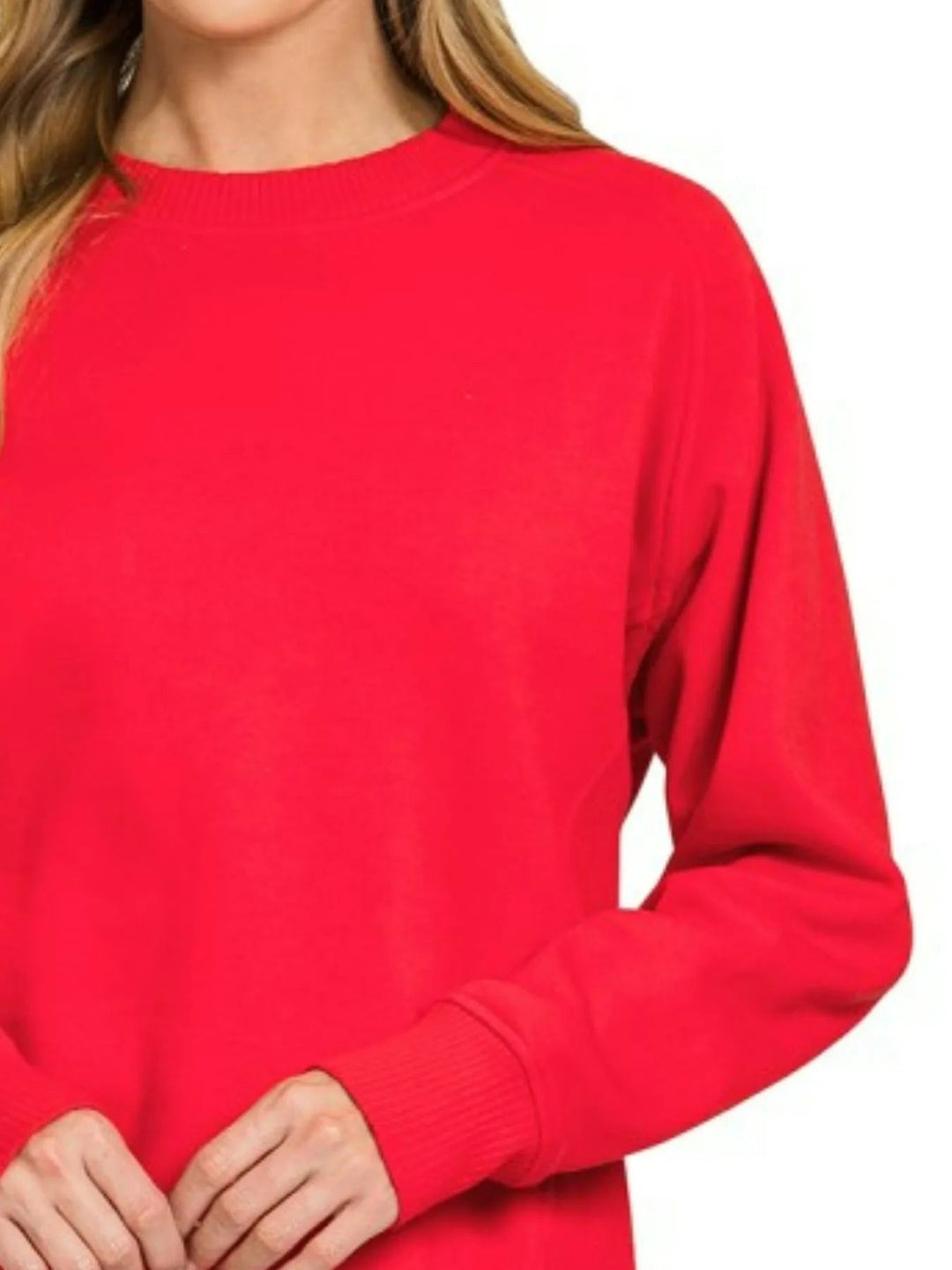 Zenana Fleece Round Neck Raglan Sweatshirt - Trendy Sweatshirt in RUBY for Women | The802Gypsy