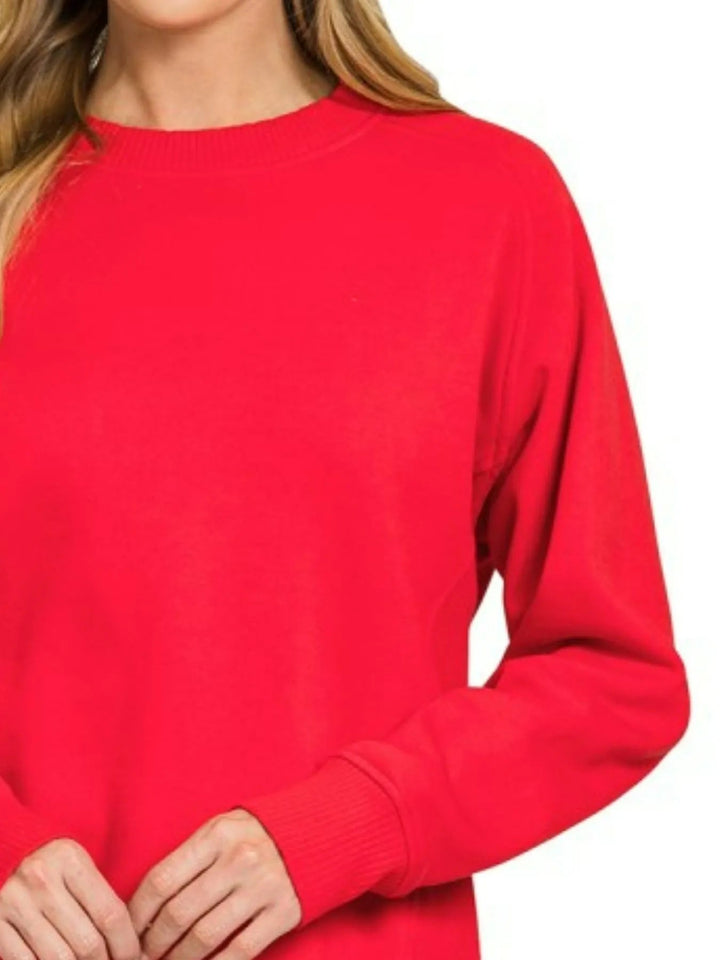 Zenana Fleece Round Neck Raglan Sweatshirt - Trendy Sweatshirt in RUBY for Women | The802Gypsy