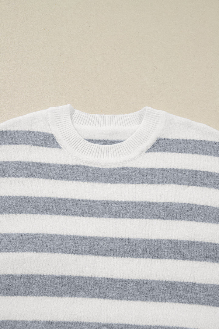 Gray Stripe Ribbed Buttoned Detail Long Style Sweater - Trendy Tops in Gray Stripe for Women | The802Gypsy
