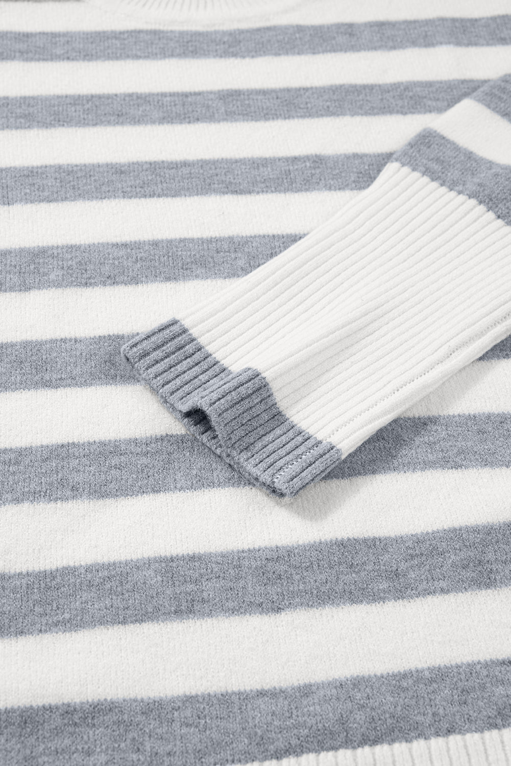 Gray Stripe Ribbed Buttoned Detail Long Style Sweater - Trendy Tops in Gray Stripe for Women | The802Gypsy
