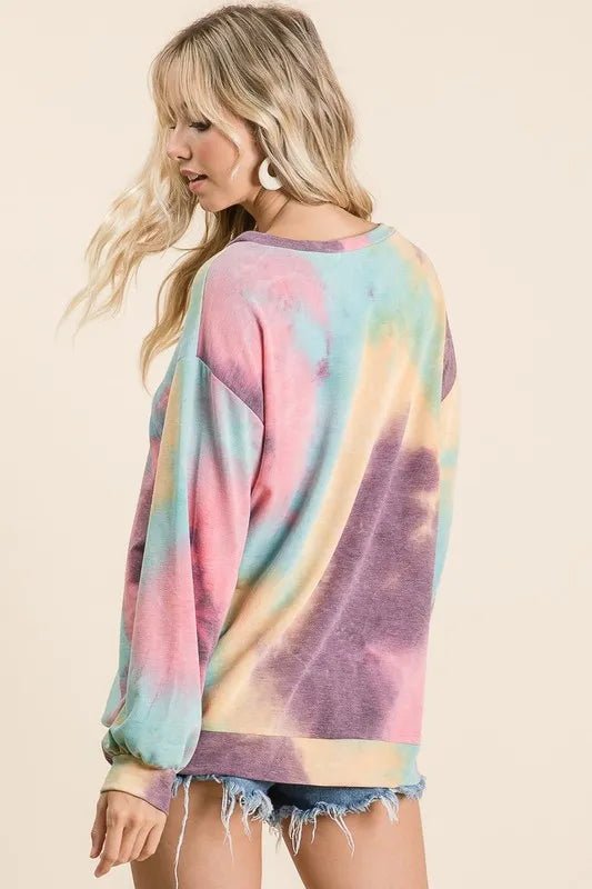 BiBi Tie Dye Print French Terry Sweatshirt - Trendy Tops in MINT MULTI for Women | The802Gypsy