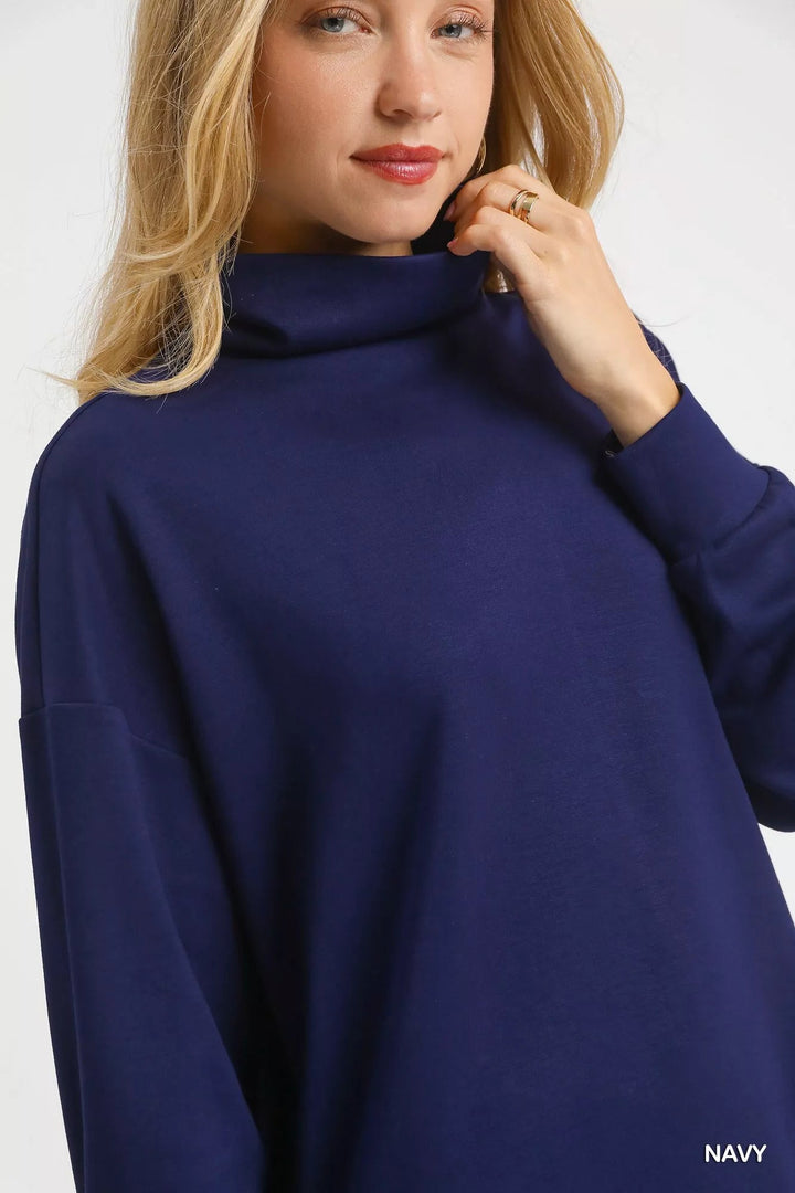 Umgee Navy Dolman Sleeve Turtleneck Sweater - Trendy Tops in Navy for Women | The802Gypsy