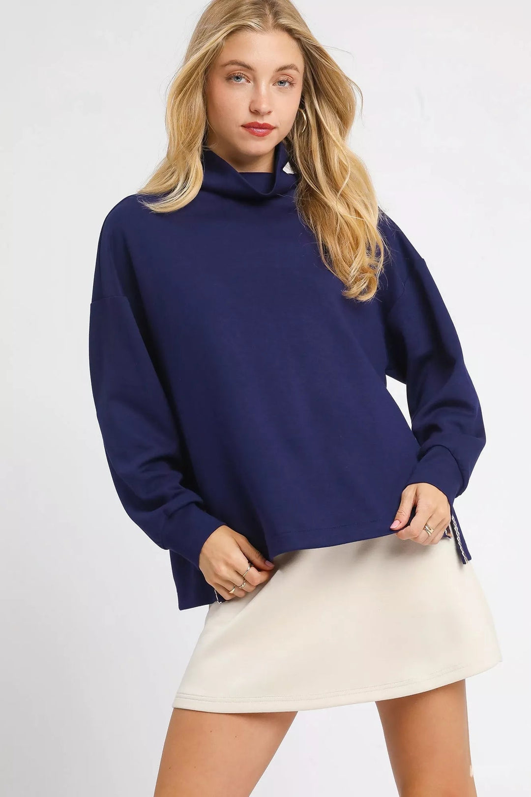 Umgee Navy Dolman Sleeve Turtleneck Sweater - Trendy Tops in Navy for Women | The802Gypsy