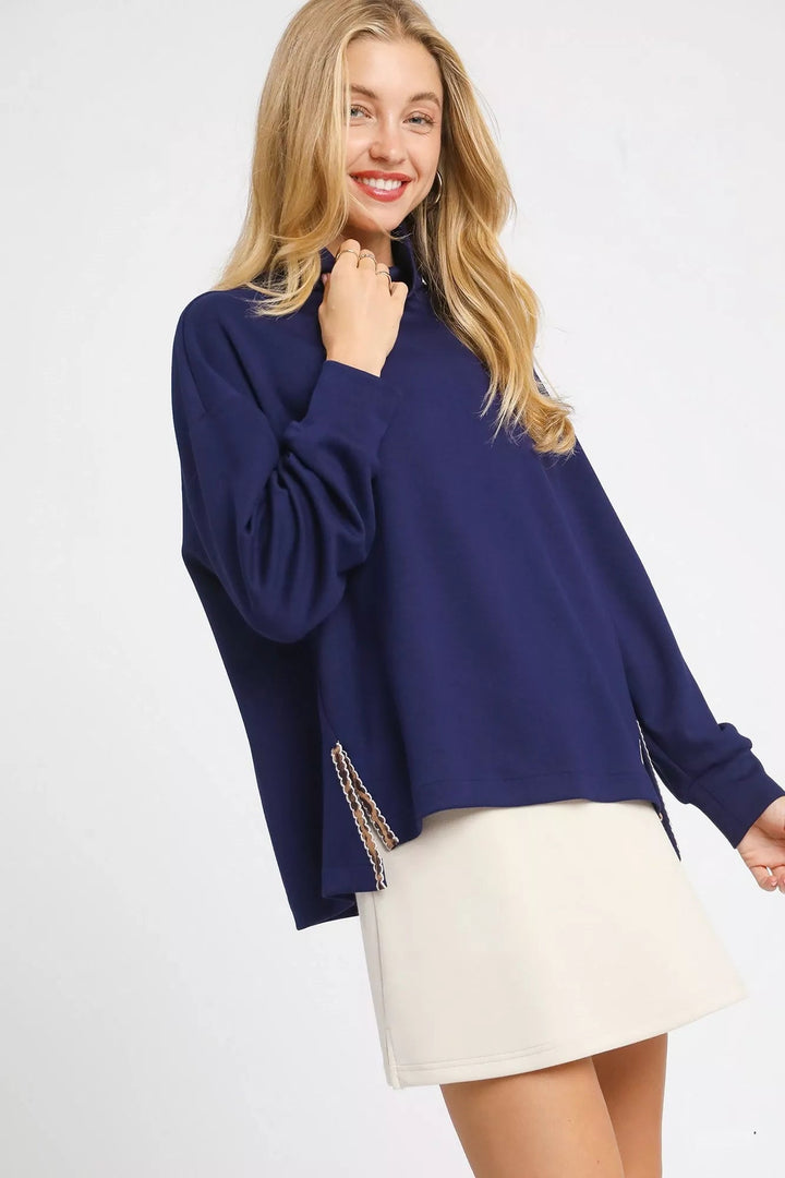 Umgee Navy Dolman Sleeve Turtleneck Sweater - Trendy Tops in Navy for Women | The802Gypsy