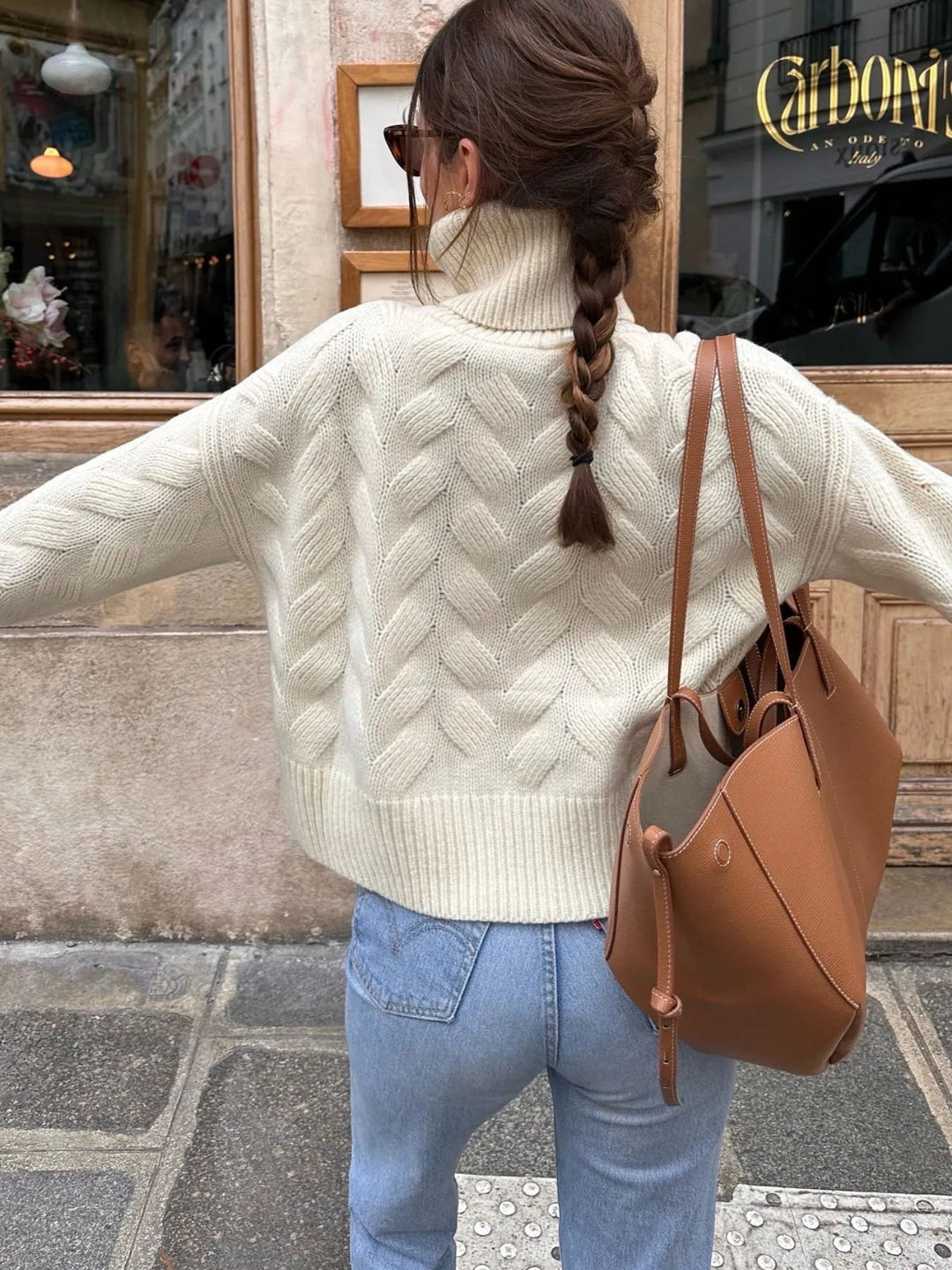Ribbed Hem Turtleneck Long Sleeve Sweater - Trendy Tops in White for Women | The802Gypsy