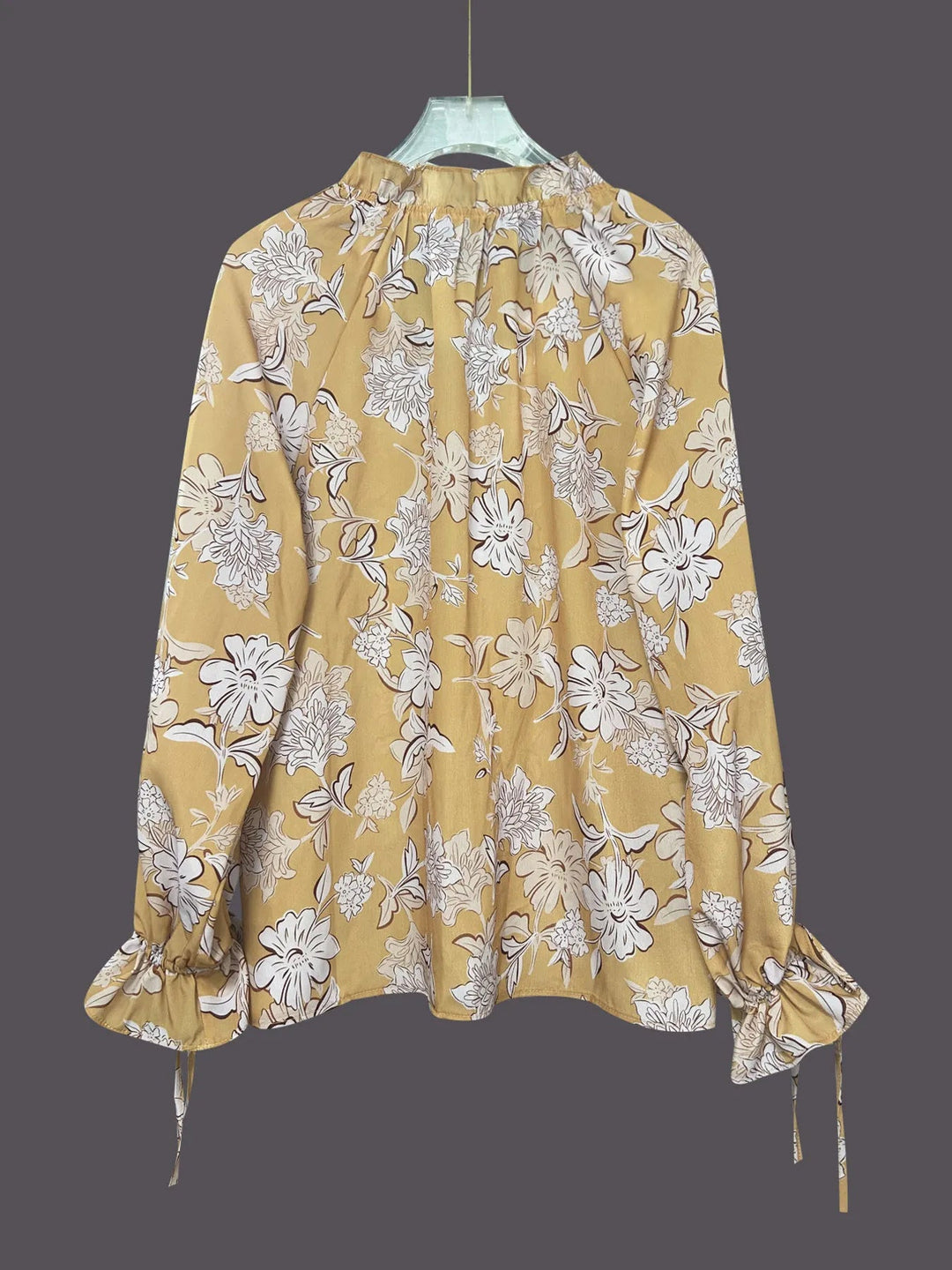 Printed Tie Neck Flounce Sleeve Blouse - Trendy Tops in Yellow for Women | The802Gypsy