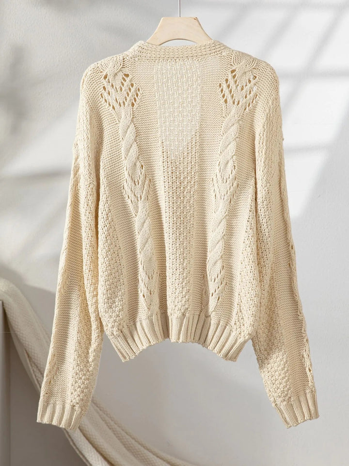 Chunky Cropped Button - Up Sweater Cardigan - Trendy Tops/Sweaters in Beige for Women | The802Gypsy