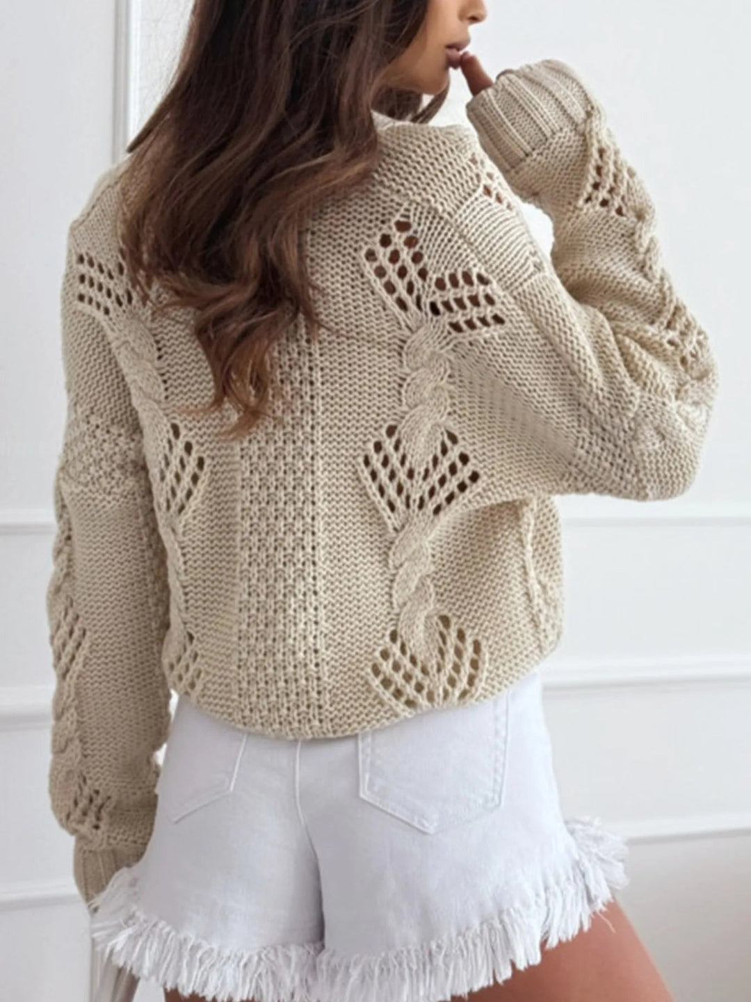 Chunky Cropped Button - Up Sweater Cardigan - Trendy Tops/Sweaters in Beige for Women | The802Gypsy