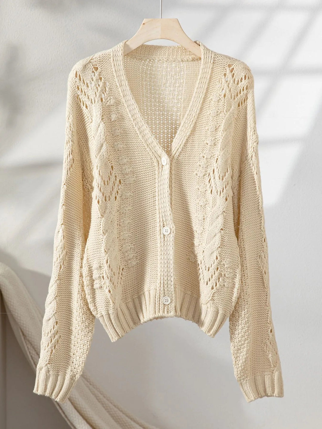 Chunky Cropped Button - Up Sweater Cardigan - Trendy Tops/Sweaters in Beige for Women | The802Gypsy