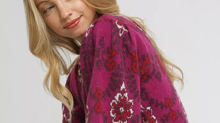 Umgee Boho Patterned Jacquard Sweater - Trendy Tops/Sweaters in BERRY for Women | The802Gypsy