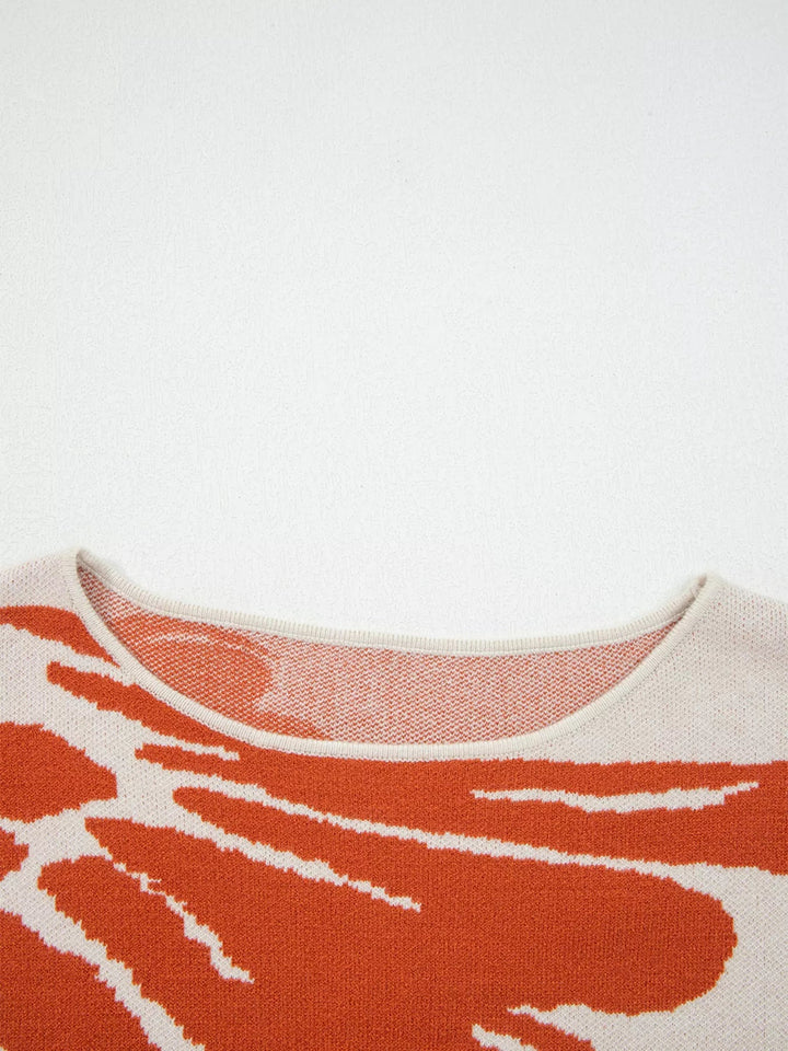 Flower Print Wide Sleeve Sweater - Trendy Tops/Sweaters in Orange for Women | The802Gypsy