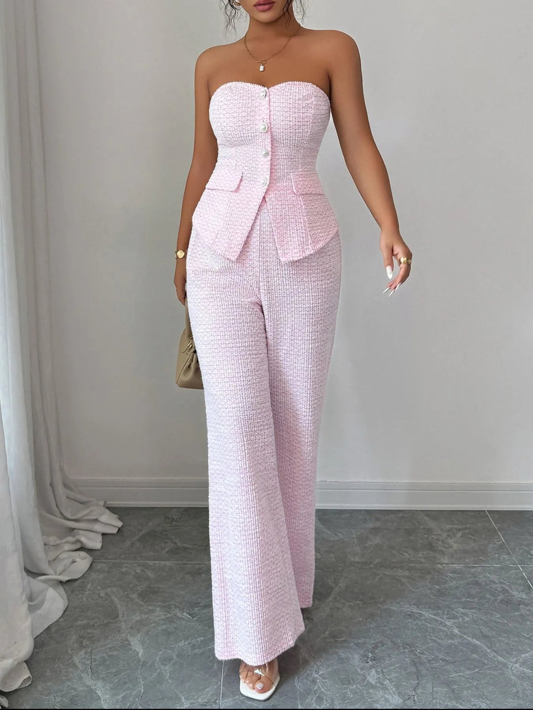 Sweetheart Neck Tube Top and Pants Set - Trendy Two - Piece Sets/Pant Sets in Blush Pink for Women | The802Gypsy