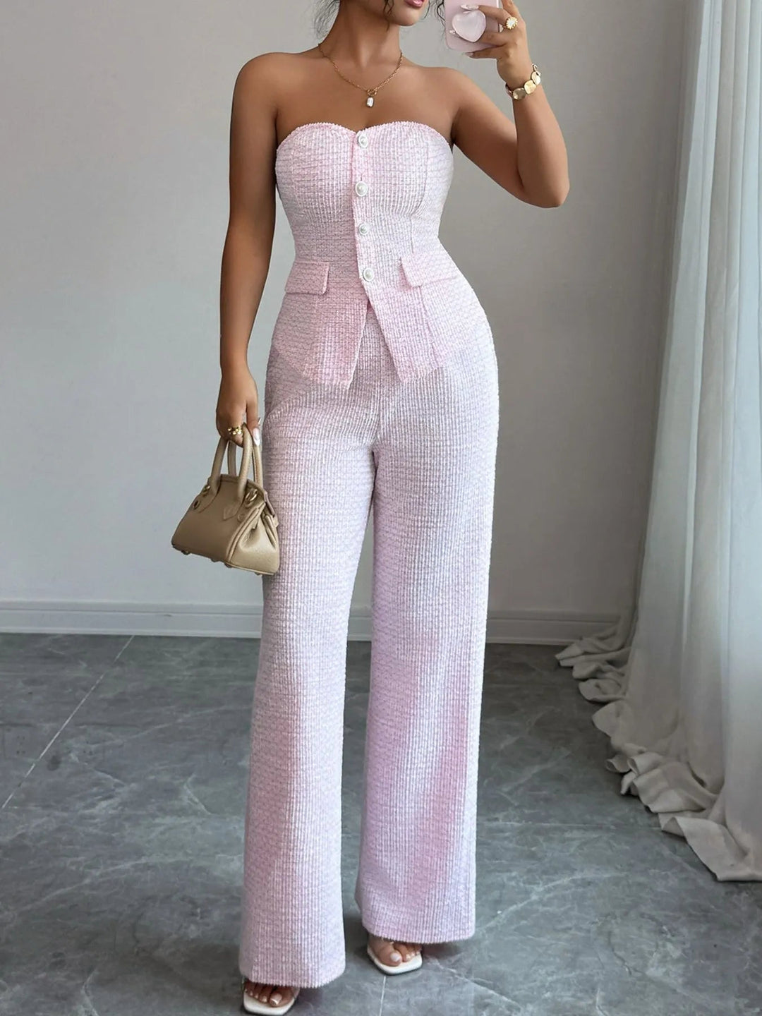 Sweetheart Neck Tube Top and Pants Set - Trendy Two - Piece Sets/Pant Sets in Blush Pink for Women | The802Gypsy