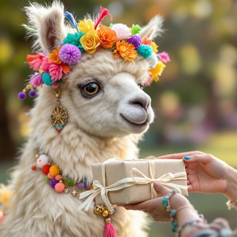 Llama dressed up in accessories highlighting a drama llama.