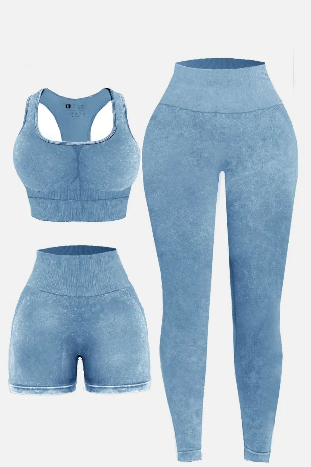 Stylish women's workout set in blue colors, perfect for fitness routines and activewear.