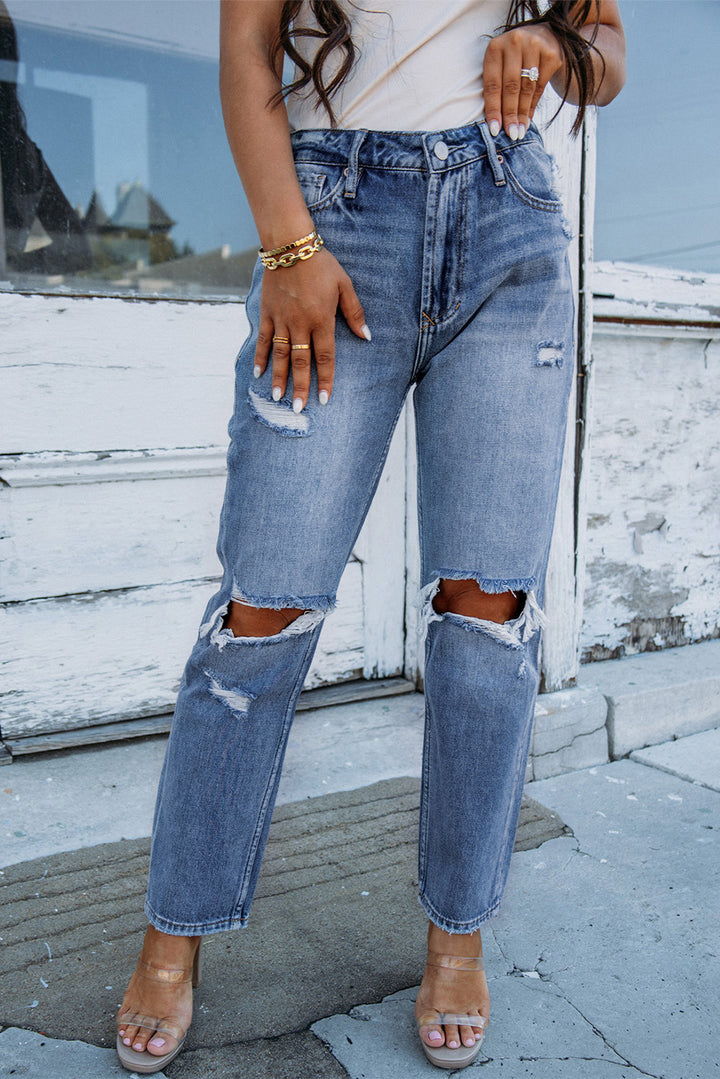 TRAVELING GYPSY- Open Knee Cutout Straight Leg Jeans