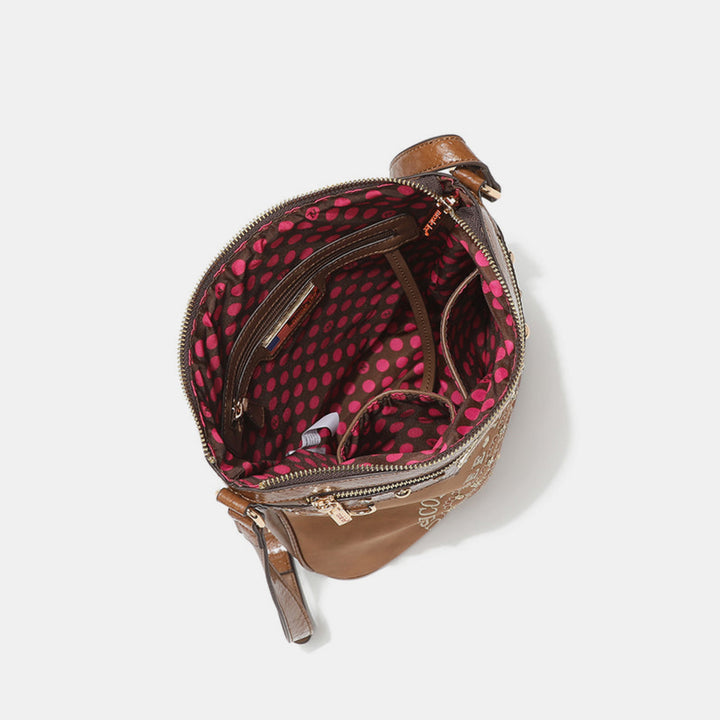 ❤️GYPSY-Nicole Lee USA-Metallic Stitching Embroidery Inlaid Rhinestone Crossbody Bag