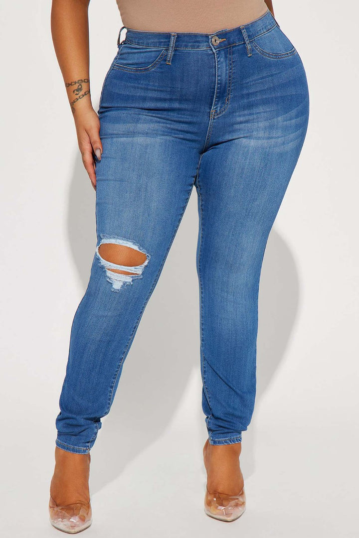 GYPSY-Distressed Fitted Buttoned Jeans