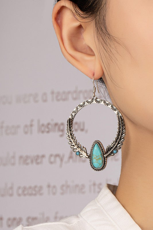 ❤️GYPSY FOX-Boho distressed feather circle earrings