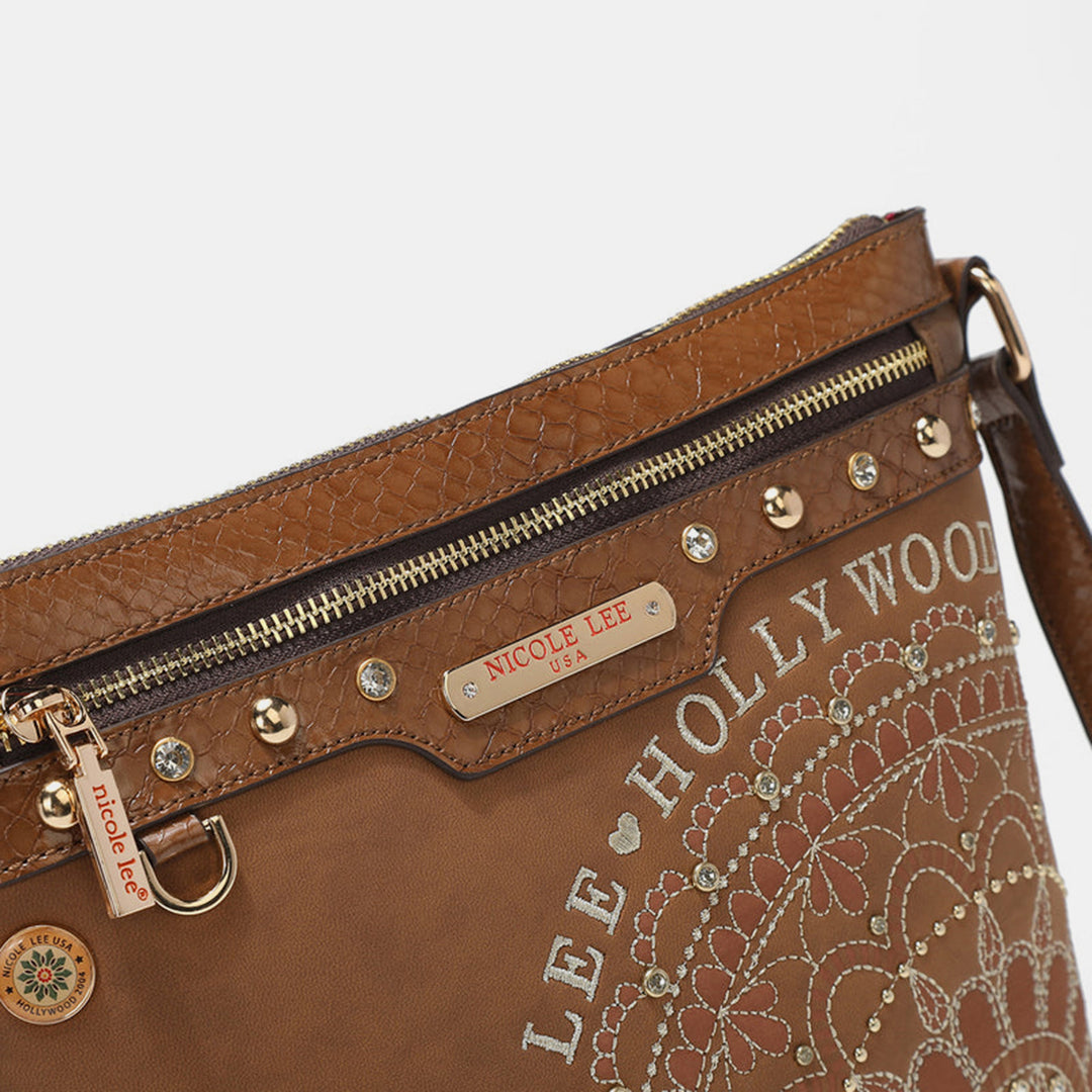 ❤️GYPSY-Nicole Lee USA-Metallic Stitching Embroidery Inlaid Rhinestone Crossbody Bag