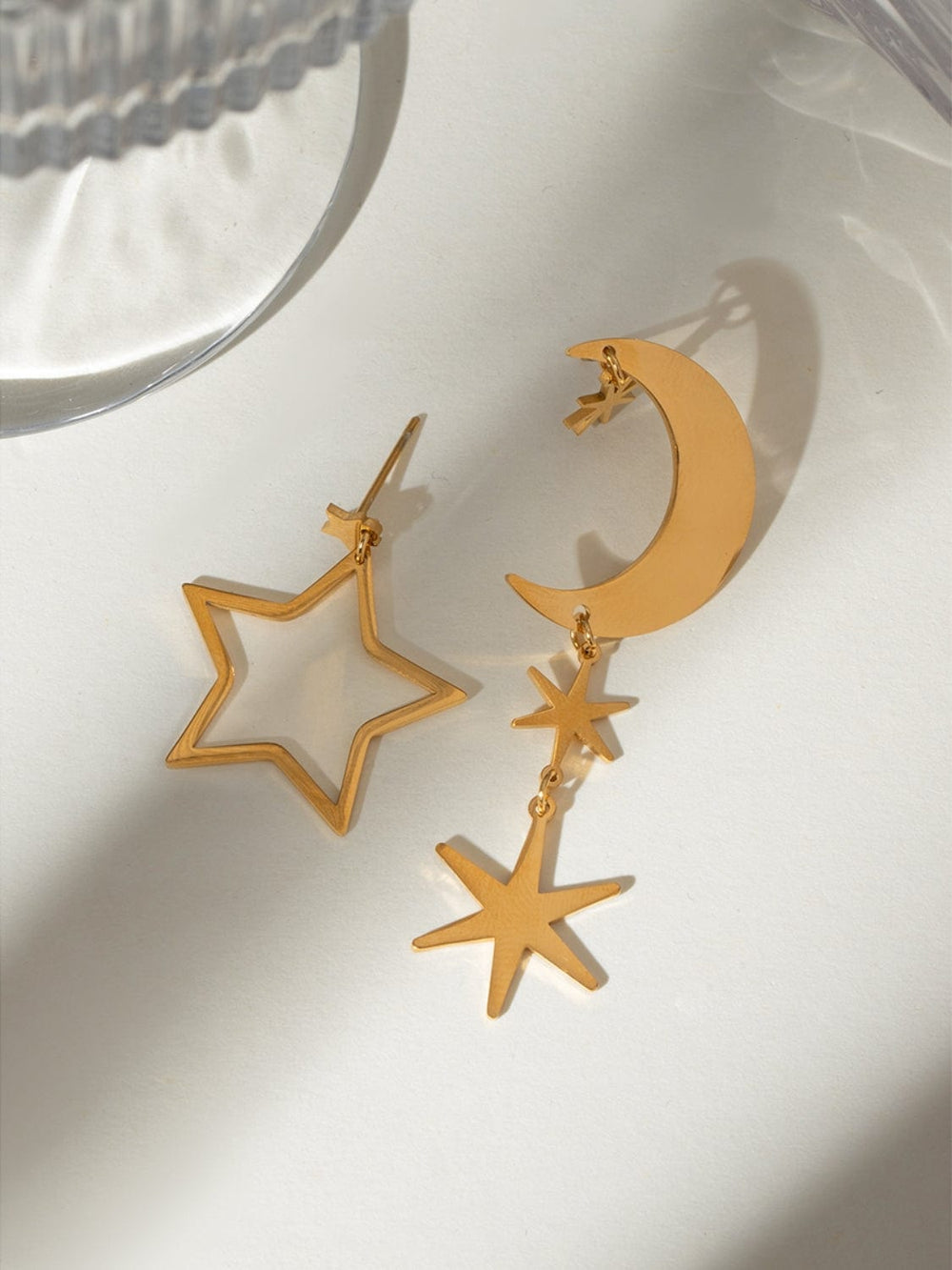 18K Gold - Plated Moon & Star Dangle Earrings - Trendy in Gold for Women | The802Gypsy