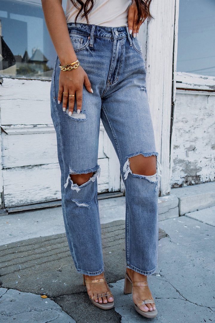 TRAVELING GYPSY- Open Knee Cutout Straight Leg Jeans