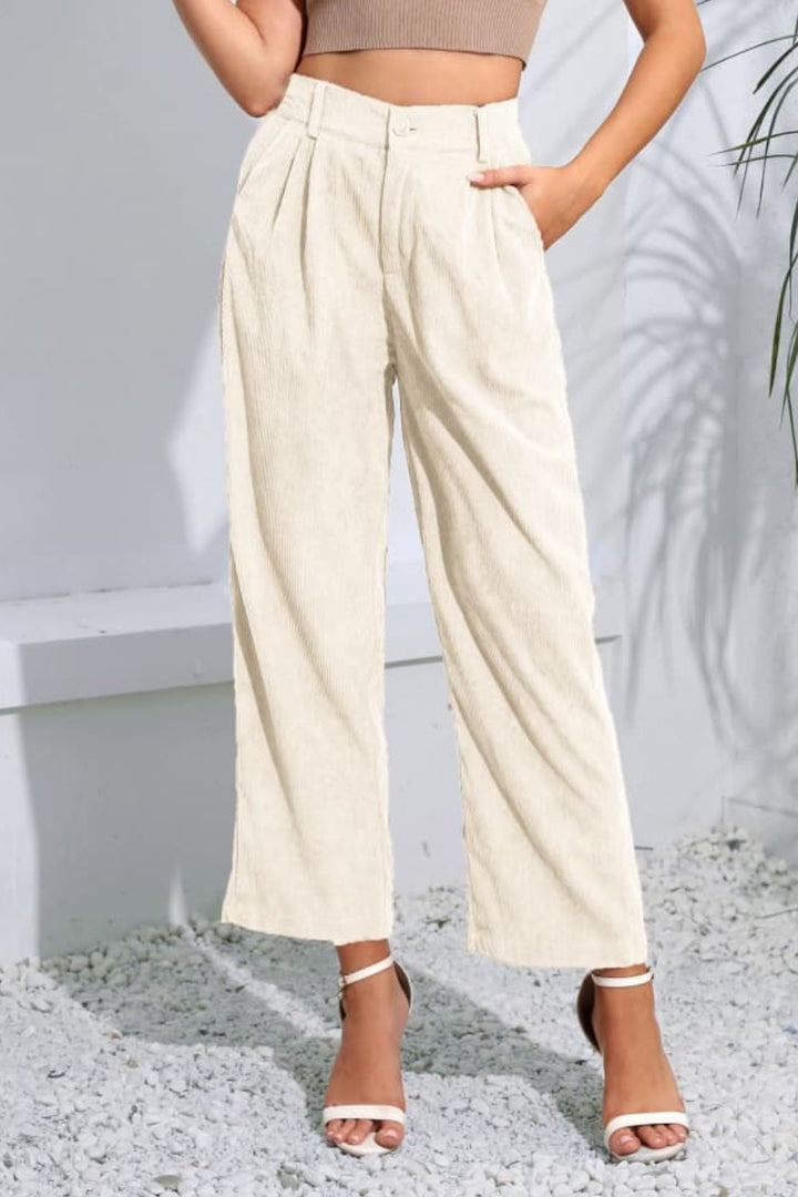 GYPSY-Buttoned  Straight Hem Long Pants