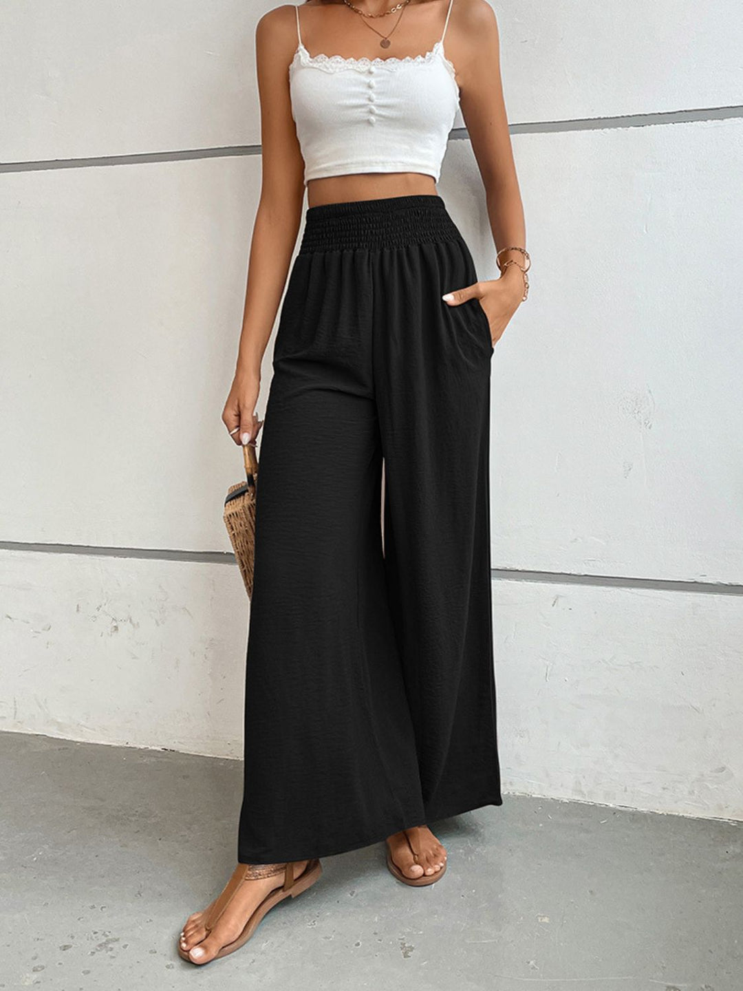 GYPSY-Wide Waistband Relax Fit Long Pants