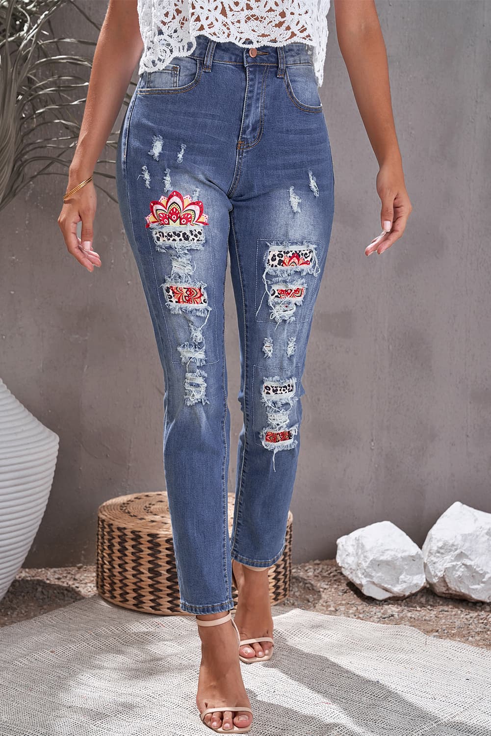 GYPSY-Baeful-Leopard Patch Ankle-Length Jeans