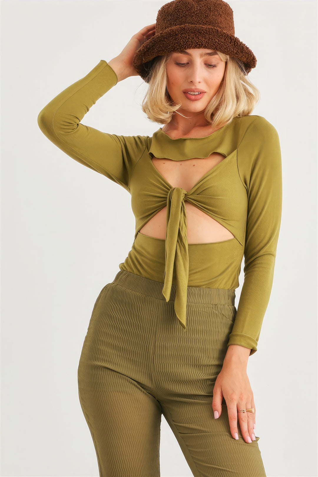 ❤️GYPSY LOVE-Green Cut-Out Long Sleeve Bodysuit