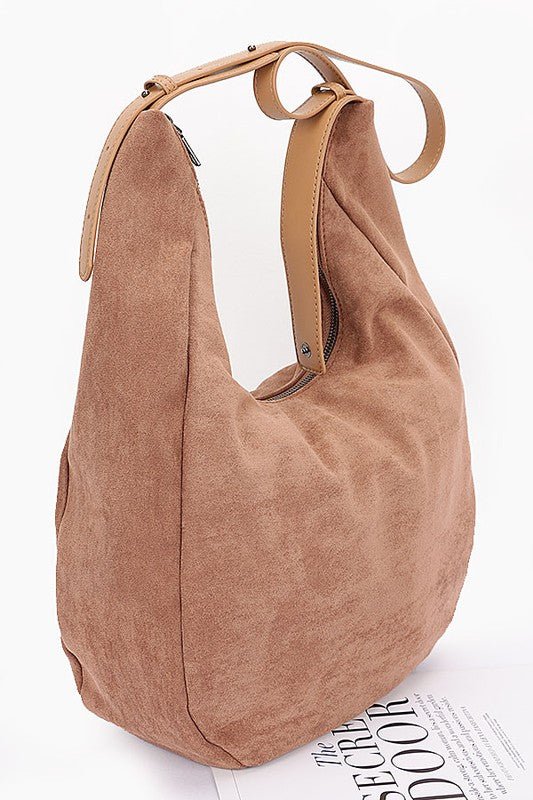 Faux Suede Oversized Shoulder Bag - Trendy Accessories in Camel for Women | The802Gypsy