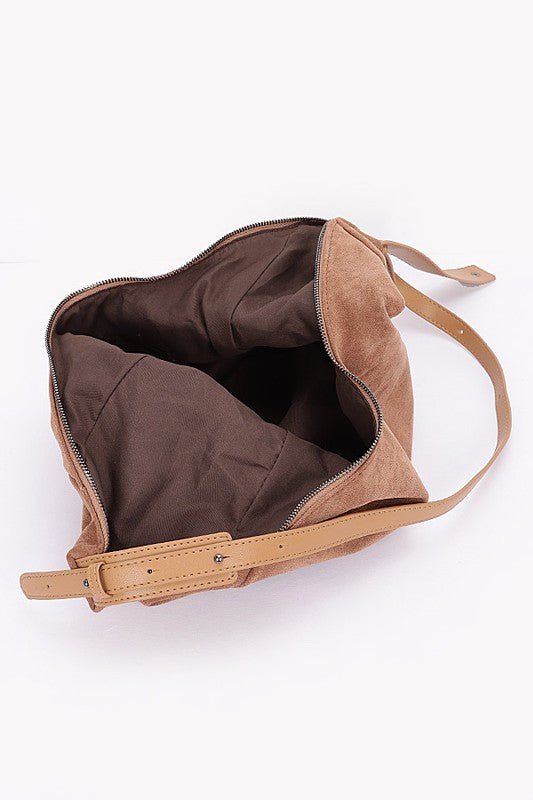 Faux Suede Oversized Shoulder Bag - Trendy Accessories in Camel for Women | The802Gypsy