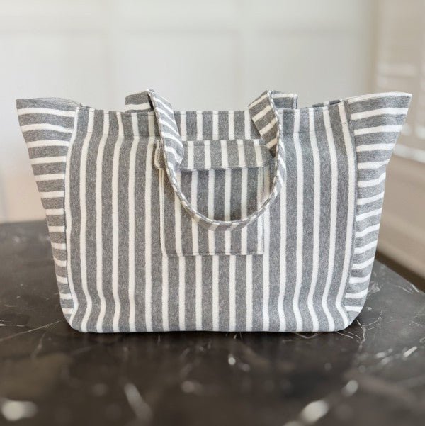 Ellison and Young Vacay Jumbo Terry Cloth Carryall Striped Beach Bag - Trendy Accessories in Grey for Women | The802Gypsy