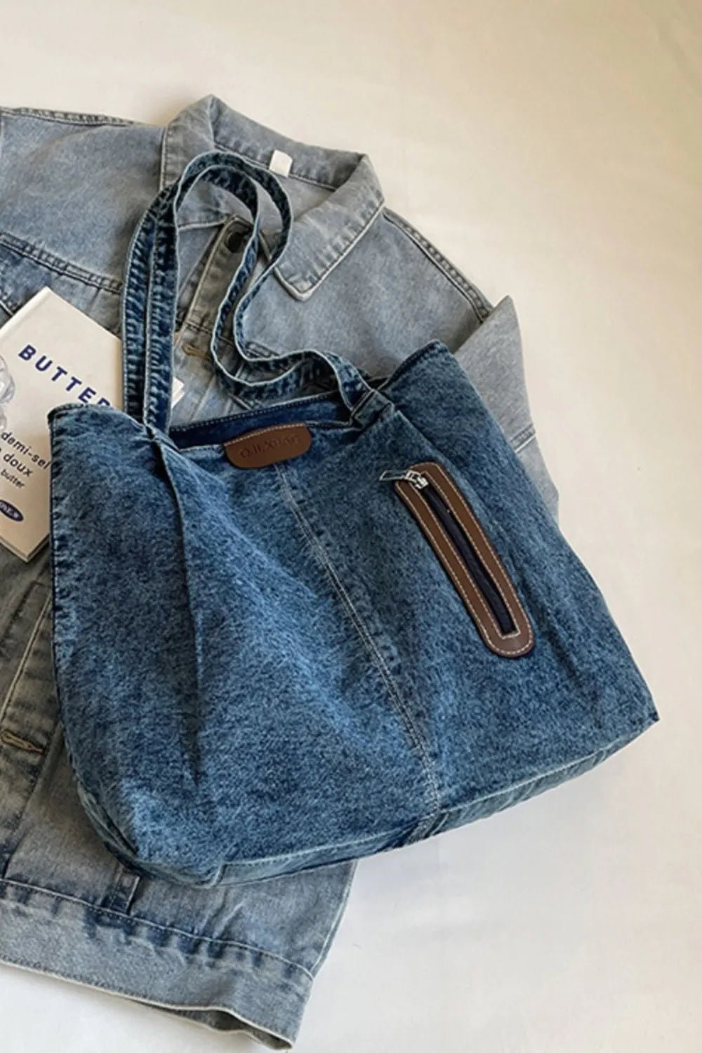Medium Denim Tote Bag Accessories with Light One Size by The802Gypsy.