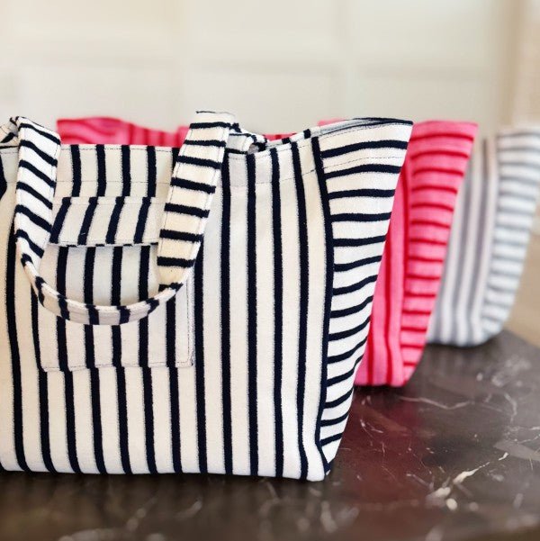 Ellison and Young Vacay Jumbo Terry Cloth Carryall Striped Beach Bag - Trendy Accessories in Navy for Women | The802Gypsy