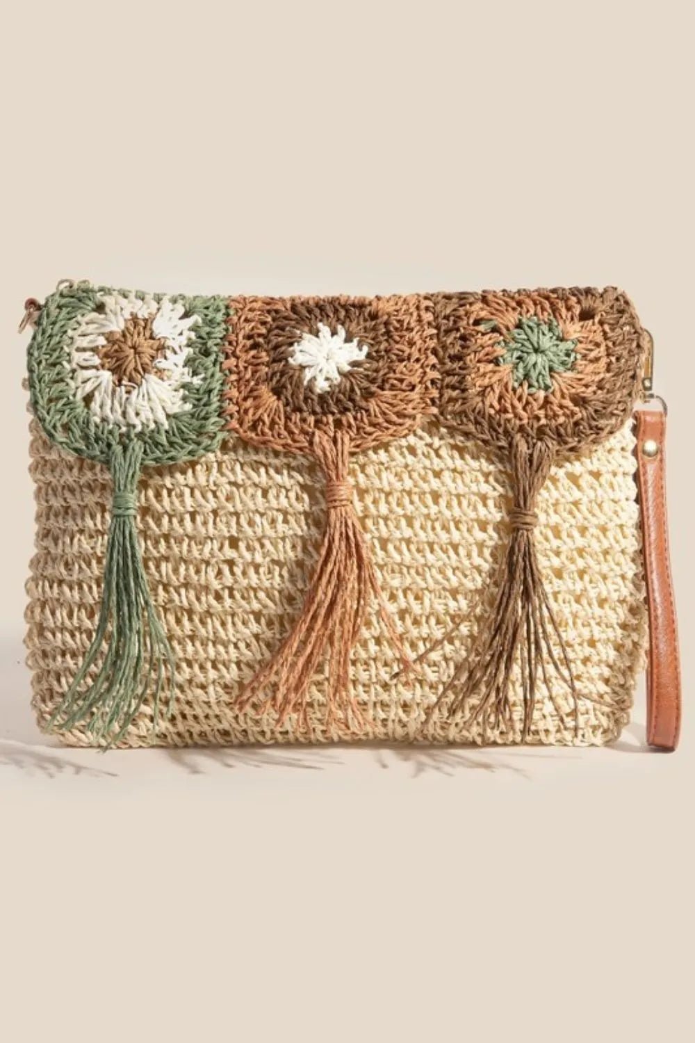 Fame Intricate Tassel Braided Crossbody Bag Accessories with Tan One Size by The802Gypsy.