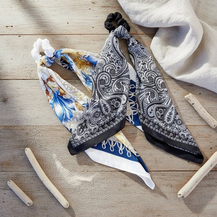 Bandana Scarf Hair Scrunchies Set Of 2 - Trendy Accessories/Hair Ties in Coastal for Women | The802Gypsy