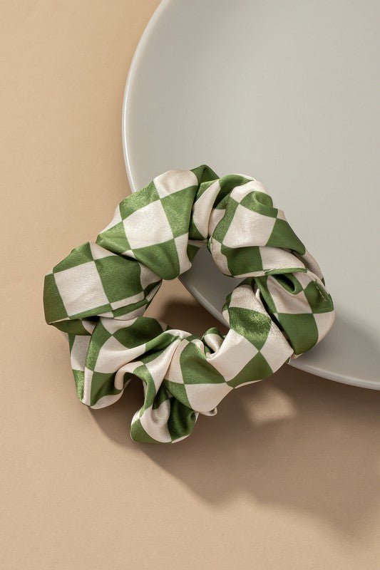 Satin Hair Scrunchies Set | Check Pattern - Trendy Accessories/Hair Ties in Green for Women | The802Gypsy