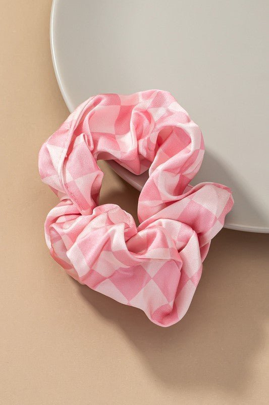 Satin Hair Scrunchies Set | Check Pattern - Trendy Accessories/Hair Ties in Pink for Women | The802Gypsy
