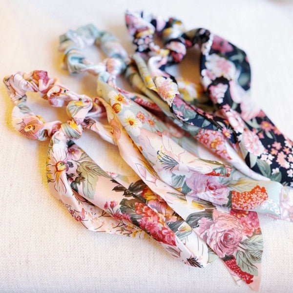 Floral Scarf Hair Scrunchies Set Of 3 - Trendy Accessories/Hair Ties in Variety for Women | The802Gypsy