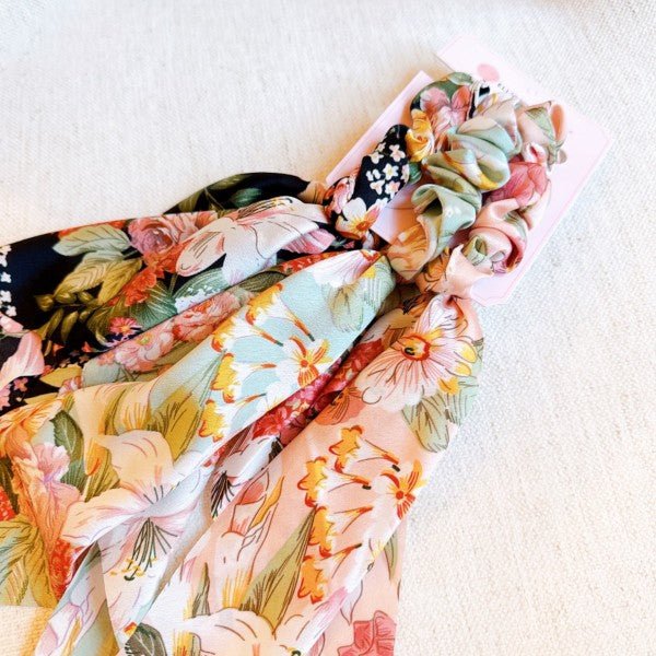Floral Scarf Hair Scrunchies Set Of 3 - Trendy Accessories/Hair Ties in Variety for Women | The802Gypsy