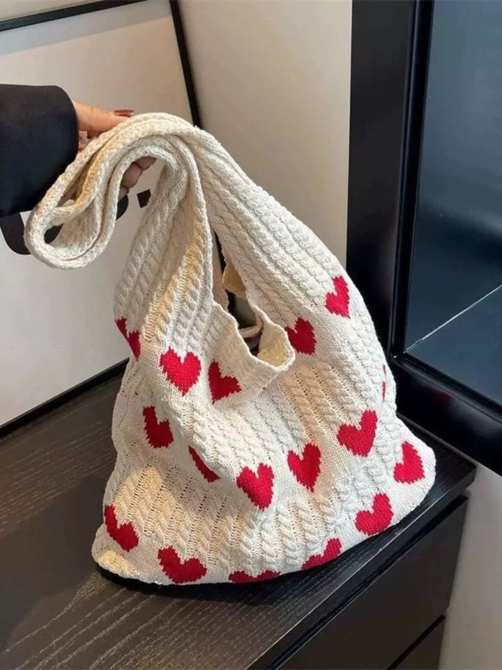 Heart pattern knitted handbag - Trendy Accessories/Handbags in Cream for Women | The802Gypsy