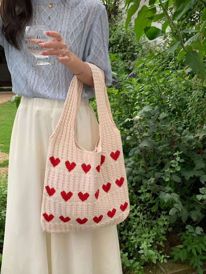 Heart pattern knitted handbag - Trendy Accessories/Handbags in Cream for Women | The802Gypsy